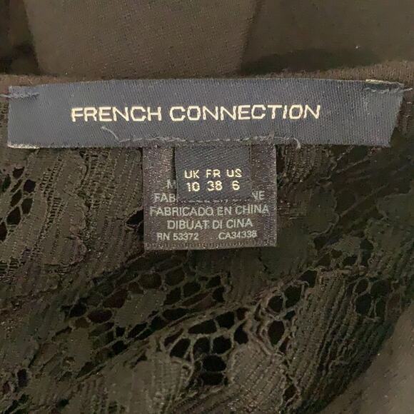 French Connection Dress Sz 6 Short Sleeve Lace Back Little Black Dress Ruffle - Picture 5 of 8
